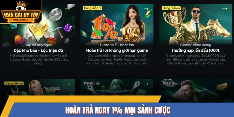 Hoàn trả ngay 1% mọi sảnh cược